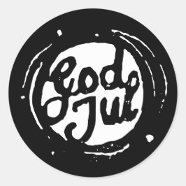 Norsk "God jul" Lino-utskriftssymbol Runt Klistermärke