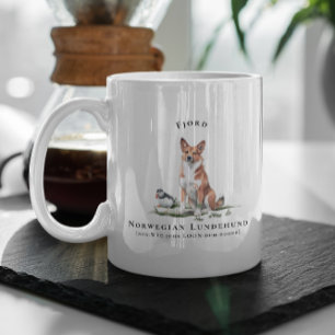 Norsk Lundehund Akvarell Hund Monogram Kaffemugg