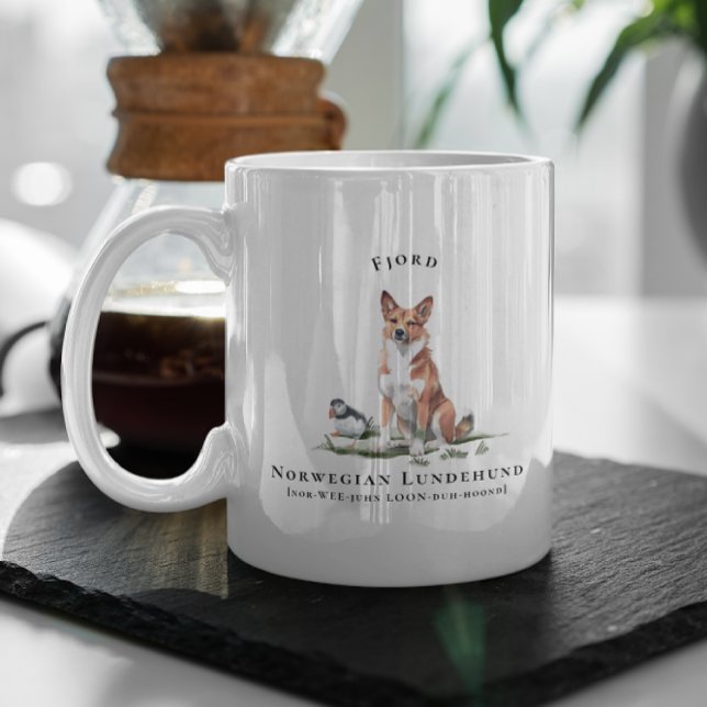 Norsk Lundehund Akvarell Hund | Monogram Kaffemugg (Skapare uppladdad)