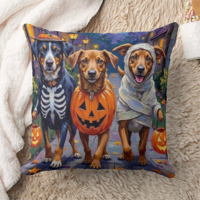 Norsk Lundehund Halloween-söndagsstroll Halloween Kudde (Filt)