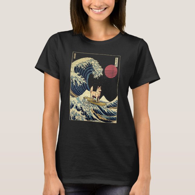 Norsk Lundehund Japansk Kanagawa Wave Surfa D T Shirt (Framsida)