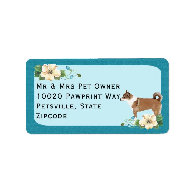 Norsk Lundehund på Turquise-Blommigten Adressetikett (Framsidan)