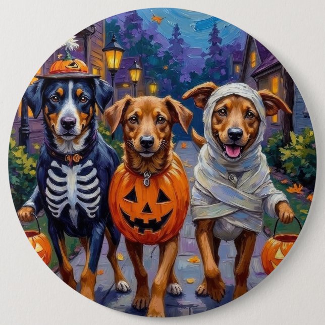 Norsk Lundehund Trick-or-Treating Halloween Knapp (Framsida)