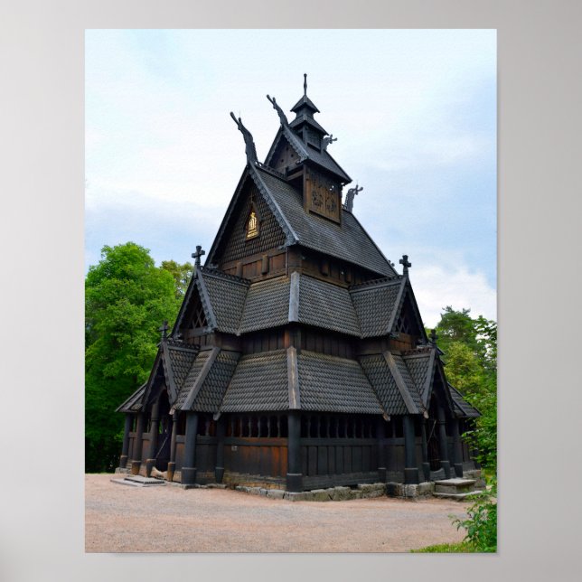 Norsk medeltida stavkyrka, Oslo, Norge Poster (Framsidan)