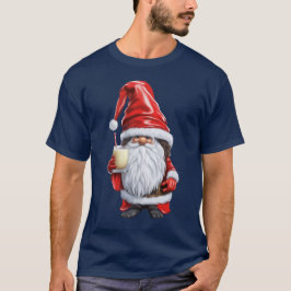 Norsk Nisse Tomte Gnome Gonk som håller ett glas ä T Shirt