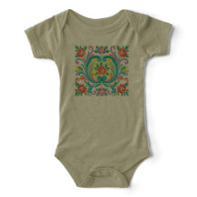 Norsk Rosemaling Blommig Konst Baby Bodysuit