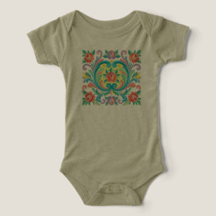 Norsk Rosemaling Blommig Konst Baby Bodysuit T Shirt