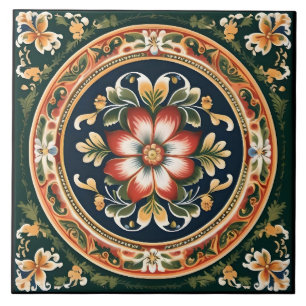 Norsk Rosemaling Decorative Tile 1 Kakelplatta