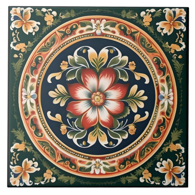 Norsk Rosemaling Decorative Tile 1 Kakelplatta (Framsidan)