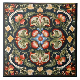 Norsk Rosemaling Decorative Tile 2 Kakelplatta