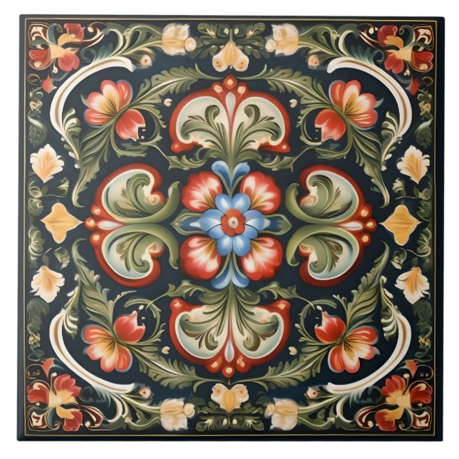 Norsk Rosemaling Decorative Tile 2 Kakelplatta (Framsidan)