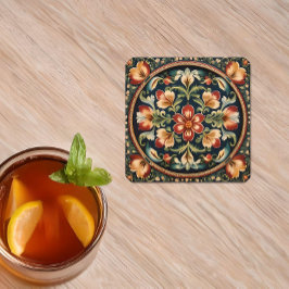 Norsk Rosemaling Dekorativ Folkkunst Underlägg Papper Kvadrat