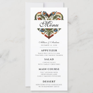 Norsk Rosemaling Heart Editable Dinner Menu