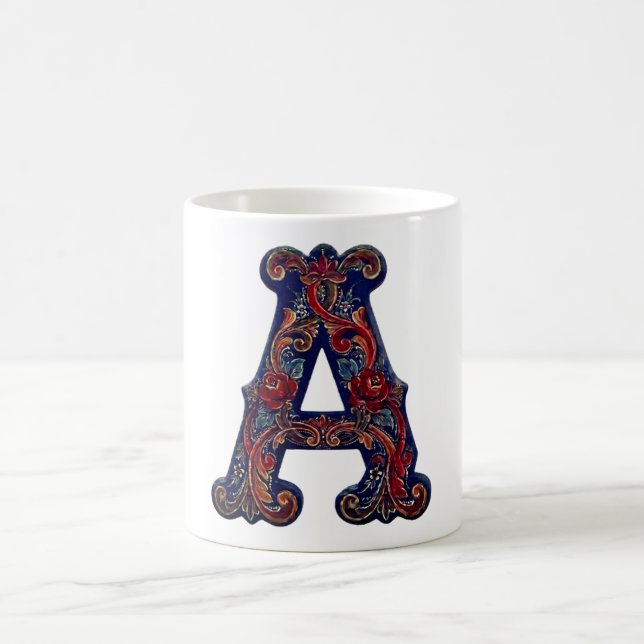 Norsk Rosemaling Initial– Traditionell Blommig  Kaffemugg (Center)