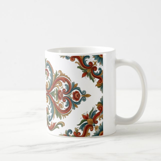 Norsk Rosemaling Mugg med Elegant Symmetri (Höger)