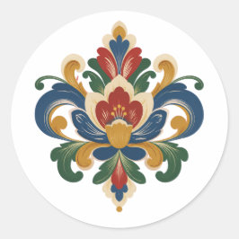 Norsk Rosemaling Runt Klistermärke
