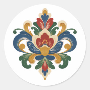 Norsk Rosemaling Runt Klistermärke