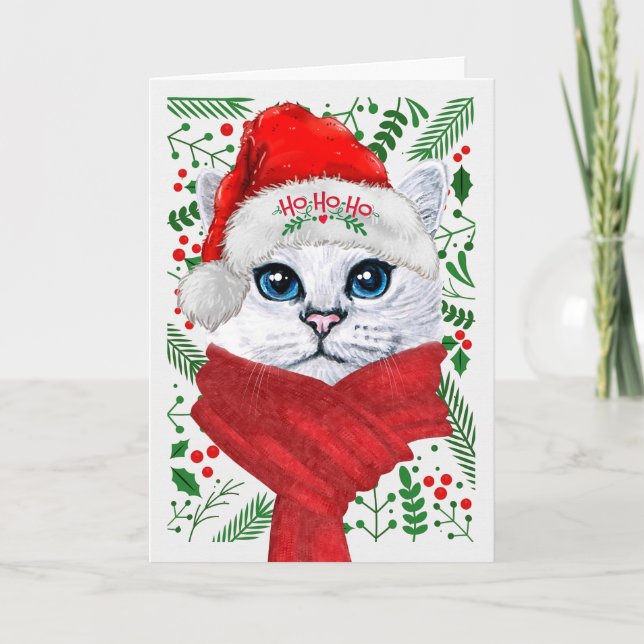 Norsk skogskat Santa Hat Meowy-jul Helgkort (Framsida)