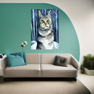Norsk skogskatt i snö AI Art Poster