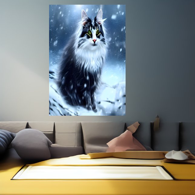 Norsk skogskatt i snö | AI Art Poster (Skapare uppladdad)