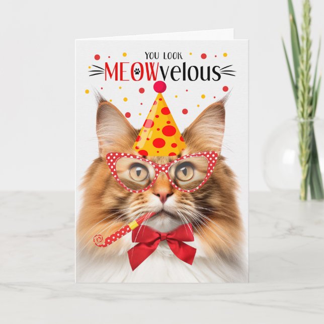 Norsk skogsklass Röd MEOWvelous Birthday Kort (Framsida)