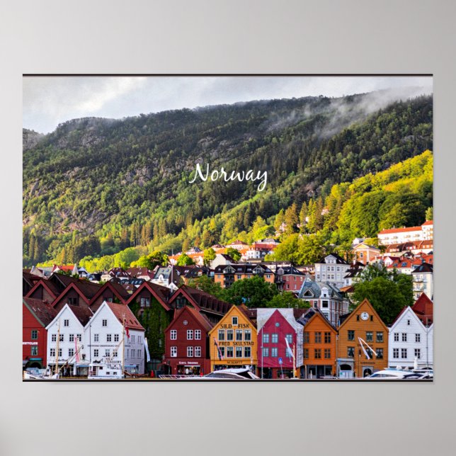 Norsk stad med berg i bakgrunden poster (Framsidan)