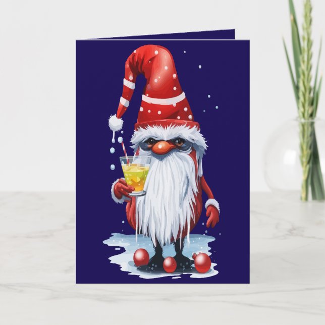 Norsk Tomte som Håller en Glöggdryck Helgkort (Framsida)