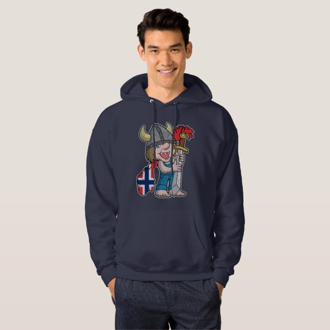 Norsk trollnorgeflagga sweatshirt med luva (Hel framsida)