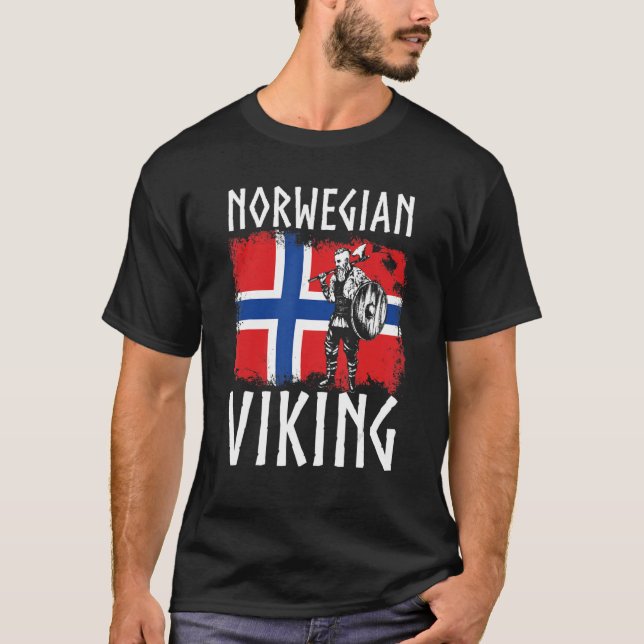 Norsk Viking Norge Viking Warrior med Ax T Shirt (Framsida)