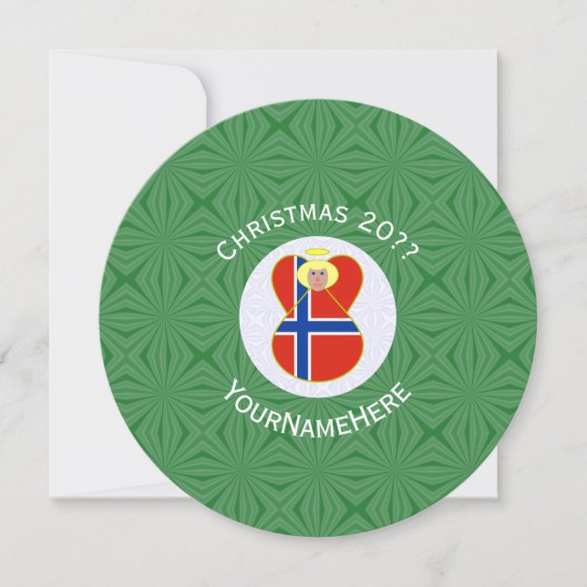 Norska Ängel Flagga Jul Personlig Rund Inbjudningar (Framsida)