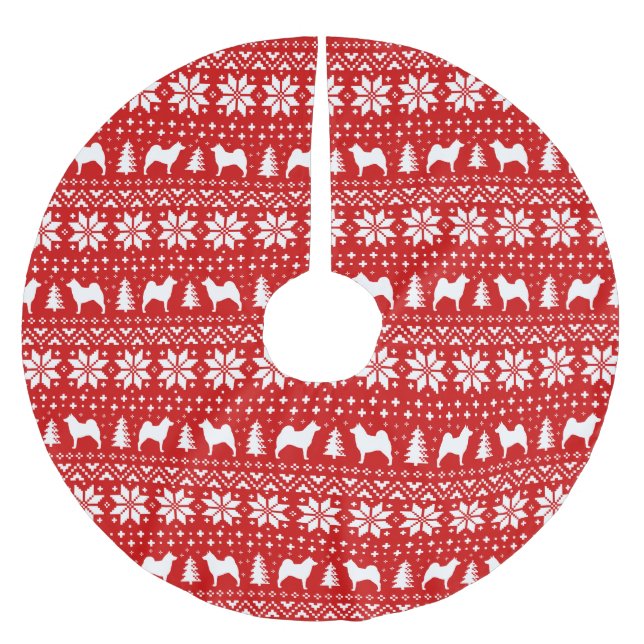 Norska Elkhound Silhouettes jul Mönster Julgransmatta Borstad Polyester (Framsidan)