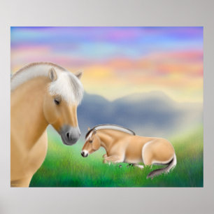 Norska fjord-hästar vid Dawn Print Poster