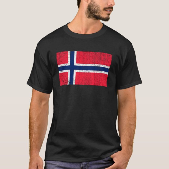 Norska Flagga Flagga Land i Norge Vinta T Shirt (Framsida)