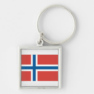 Norska Flagga Fyrkantig Silverfärgad Nyckelring
