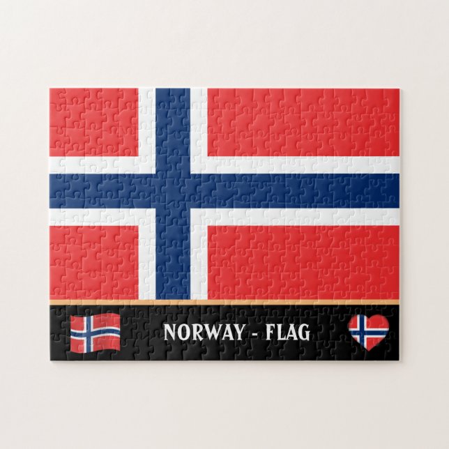 Norska Flagga och norska land/Norge Pussel (Horisontell)
