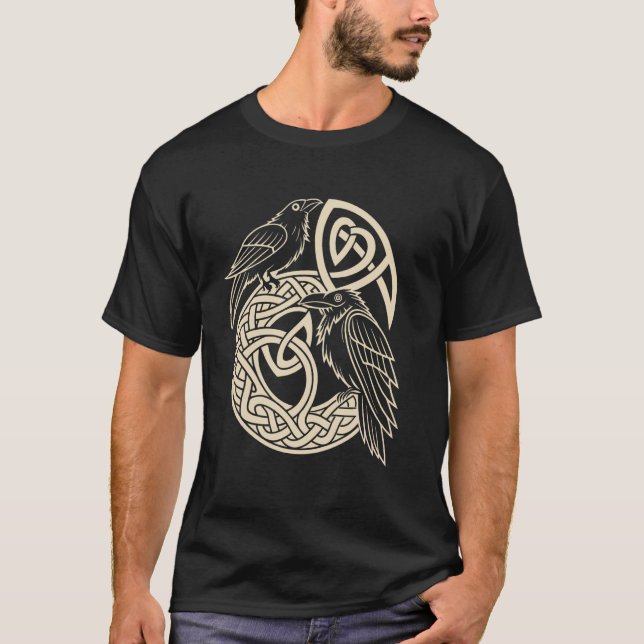 Norska flätade korpar u2013 Huginn & Muninn Viking T Shirt (Framsida)
