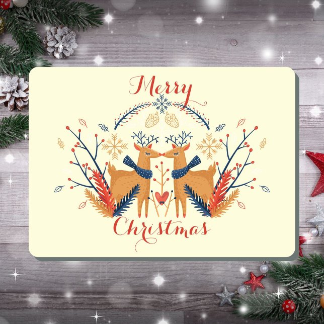 Norska Hjorten God jul Julkort (Scandinavian Folk Woodland Deer Cream Holiday Card)