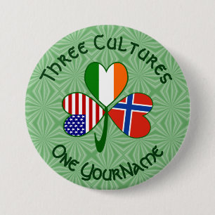 Norska Irländska Amerikanska Flaggor Shamrock Ditt Knapp