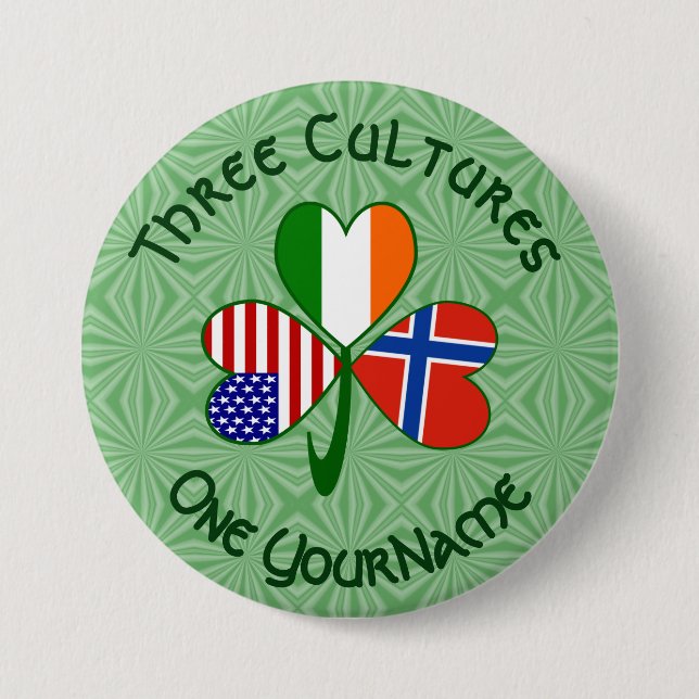 Norska Irländska Amerikanska Flaggor Shamrock Ditt Knapp (Framsida)