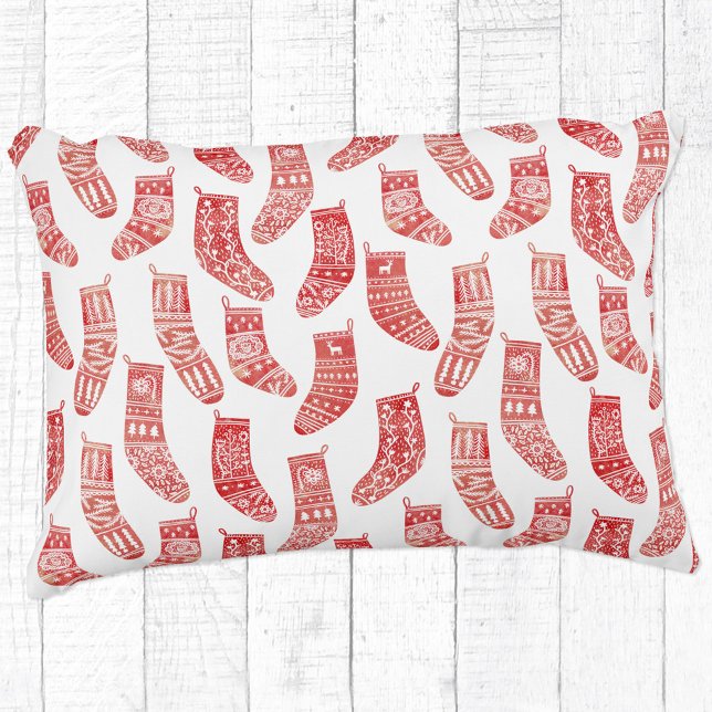 Norska julklager i Mönster Prydnadskudde (Norwegian red and white knitted stockings and socks pattern festive throw pillow)