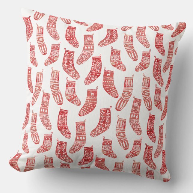 Norska julstrumpor Mönster Kudde (Nordic Scandinavian stockings festive throw pillow)