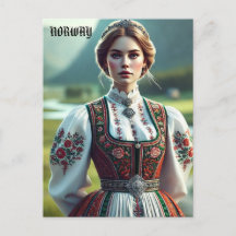 Norska kvinnor i traditionell Bunad attire