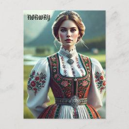 Norska kvinnor i traditionell Bunad attire Vykort