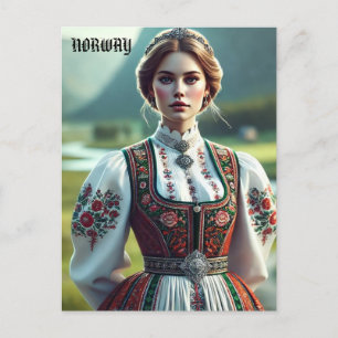 Norska kvinnor i traditionell Bunad attire Vykort