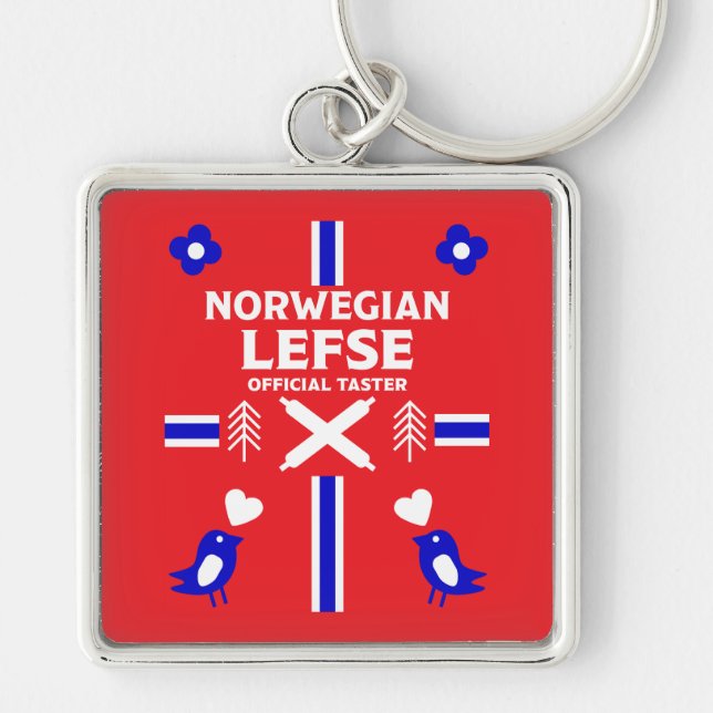 Norska Lefse Flatbröd Apron Fyrkantig Silverfärgad Nyckelring (Framsidan)
