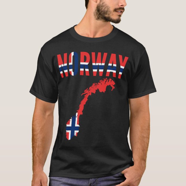 Norska Norgen Land Karta Flagga T Shirt (Framsida)
