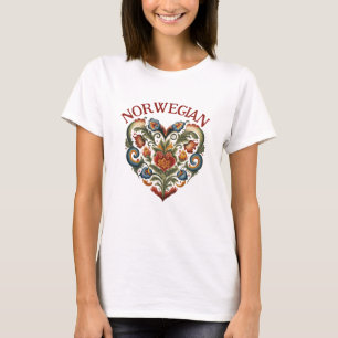 Norska Rosemaling Folk Art Heart Hoodie T Shirt