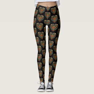 Norska Rosemaling Folk Art Heart Leggings