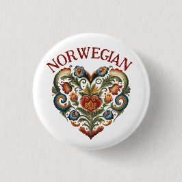 Norska Rosemaling Folk Heart Knapp