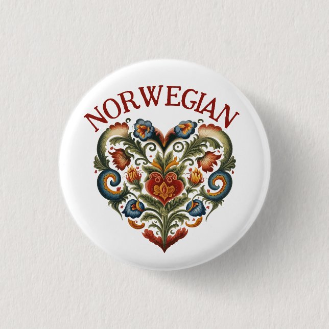Norska Rosemaling Folk Heart Knapp (Framsida)